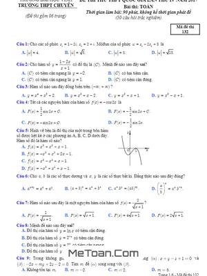 Đề thi thử THPT Quốc gia 2017 môn Toán trường THPT chuyên Đại học Vinh - Lần 4 - Cập nhật đáp án & lời giải