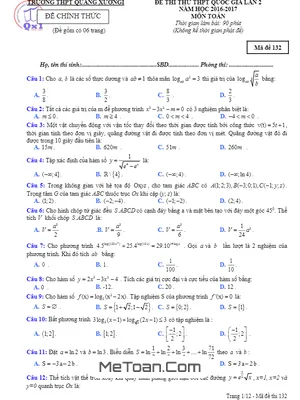 Đề thi thử THPT Quốc gia 2017 môn Toán trường THPT Quảng Xương 1 – Thanh Hóa lần 2 có đáp án