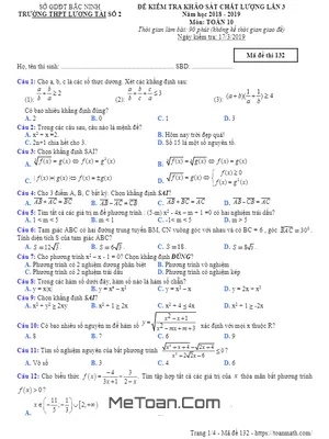 Đề khảo sát Toán 10 lần 3 năm 2018 – 2019 trường Lương Tài 2 – Bắc Ninh