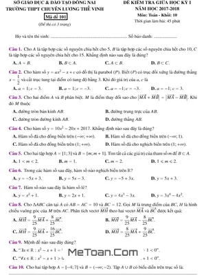 Đề thi giữa HK1 Toán 10 năm 2017-2018 trường THPT Chuyên Lương Thế Vinh - Đồng Nai (có đáp án)