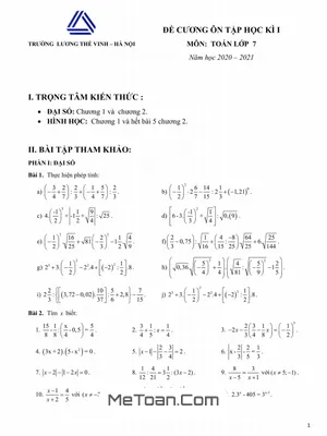 Đề Cương Ôn Tập Học Kì 1 Toán 7 Năm 2020 - 2021 Trường Lương Thế Vinh - Hà Nội