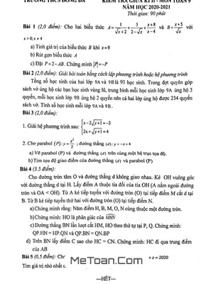 Đề thi giữa kì 2 Toán 9 năm 2020 – 2021 trường THCS Đống Đa – Hà Nội