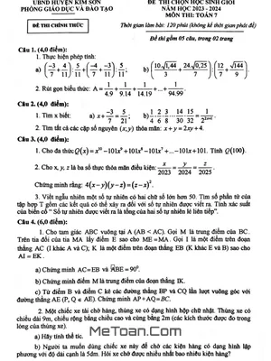 Đề thi học sinh giỏi Toán 7 năm 2023 - 2024 phòng GD&ĐT Kim Sơn - Ninh Bình
