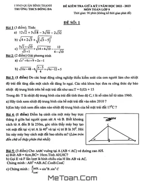 Đề Thi Giữa Kỳ 1 Toán 9 Năm 2022 - 2023 Trường THCS Đống Đa - TP HCM