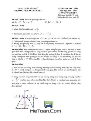 Đề thi học kì 2 Toán 9 năm 2019 - 2020 trường THCS Nguyễn Huệ - TP HCM