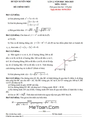Đề thi thử Toán vào lớp 10 lần 2 năm 2024 - 2025 phòng GD&ĐT Xuyên Mộc - BR VT