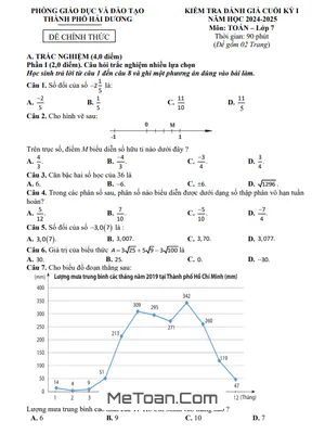 Đề thi cuối kỳ 1 Toán 7 năm 2024 - 2025 phòng GD&ĐT TP Hải Dương