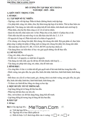 Đề Cương Ôn Tập Cuối Học Kỳ 1 Toán 6 Năm 2025 - 2026 Trường THCS Long Toàn