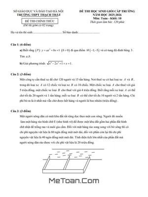 Đề Thi Học Sinh Giỏi Toán 10 Năm Học 2025 – 2026: Trường THPT Thạch Thất, Hà Nội