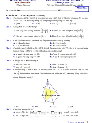 Đề giữa học kỳ 1 Toán 11 năm 2023 – 2024 trường THPT Ninh Giang – Hải Dương