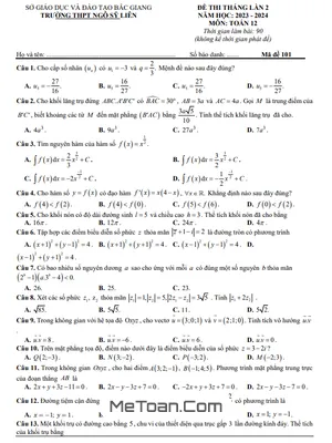 Đề thi tháng lần 2 Toán 12 năm 2023 - 2024 trường THPT Ngô Sĩ Liên - Bắc Giang