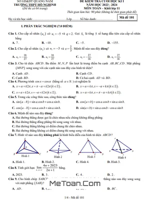 Đề học kì 1 Toán 11 năm 2023 – 2024 trường THPT Hồ Nghinh – Quảng Nam