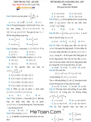 Đề thi HK2 môn Toán lớp 12 năm học 2016 - 2017 trường THPT Trung Văn - Hà Nội
