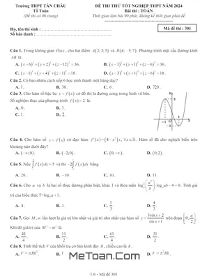Đề thi thử tốt nghiệp THPT 2024 môn Toán trường THPT Tân Châu – An Giang