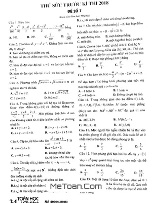 Đề thi thử Toán THPT Quốc gia 2018 - Tạp chí Toán Học Tuổi Trẻ lần 7