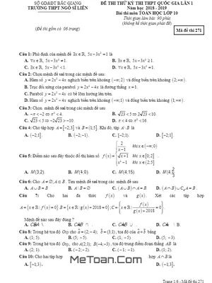Đề thi thử THPTQG Toán 10 năm 2018 - 2019 lần 1 trường Ngô Sĩ Liên - Bắc Giang