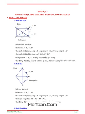 Tóm Tắt Lý Thuyết Và Bài Tập Trắc Nghiệm Hình Chữ Nhật, Hình Thoi, Hình Bình Hành, Hình Thang Cân