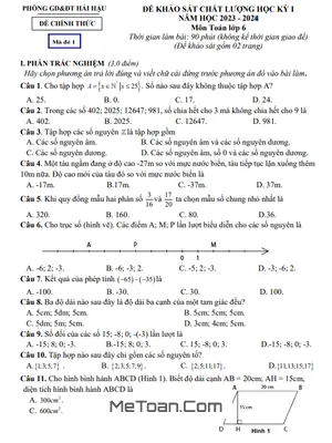 Đề Học Kỳ 1 Toán 6 Năm 2023 - 2024 Phòng GD&ĐT Hải Hậu - Nam Định