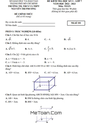 Đề thi học kỳ 1 Toán lớp 7 năm 2022 - 2023 trường Nguyễn Tri Phương - TP HCM