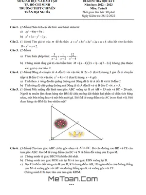 Đề thi học kỳ 1 Toán 8 năm 2022 - 2023 trường chuyên Trần Đại Nghĩa - TP.HCM