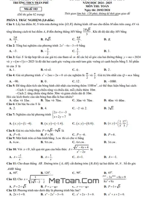 Đề Thi Thử Toán Vào Lớp 10 Năm 2024 - 2025 Trường THCS Trần Phú - Bắc Giang