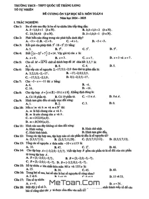 Đề Cương Ôn Tập Học Kì 1 Toán Lớp 6 Năm 2024 - 2025 Trường Quốc Tế Thăng Long - Hà Nội