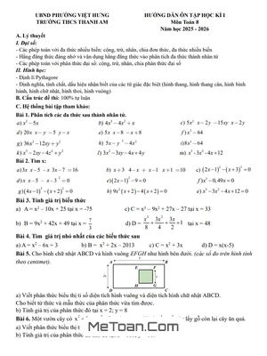 Đề cương cuối học kì 1 Toán 8 năm 2025 – 2026 trường THCS Thanh Am – Hà Nội