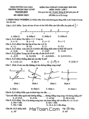 Đề thi cuối học kỳ 1 Toán 7 năm 2025 – 2026 trường THCS Nguyễn Huệ – Đà Nẵng