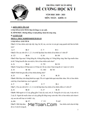 Đề Cương Ôn Tập Học Kỳ 1 Toán 11 Trường THPT Xuân Đỉnh - Hà Nội (2020 - 2021)