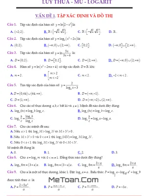 369 Bài Toán Trắc Nghiệm Lũy Thừa, Mũ Và Logarit Có Lời Giải Chi Tiết