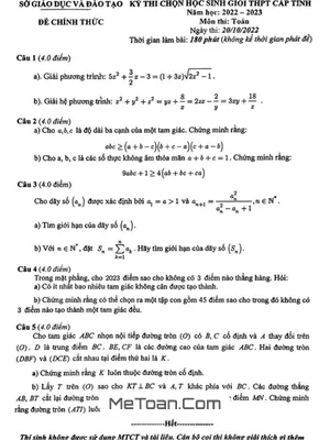 Đề thi học sinh giỏi Toán THPT cấp tỉnh Bình Dương năm 2022 - 2023