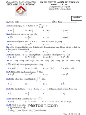 Đề thi thử tốt nghiệp THPT 2020 môn Toán trường THPT Trần Hưng Đạo – Nam Định