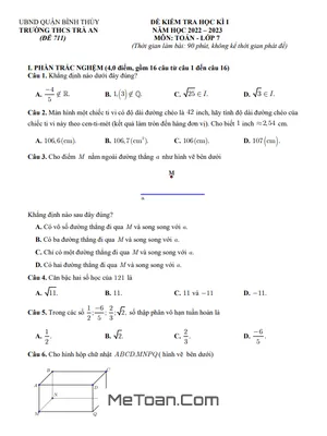 Đề thi học kì 1 Toán 7 năm 2022 - 2023 trường THCS Trà An - Cần Thơ