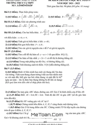 Đề thi giữa kì 1 Toán lớp 9 năm 2021 - 2022 trường M.V. Lômônôxốp – Hà Nội