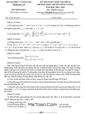 Đề thi vào 10 môn Toán (chuyên) năm 2023 – 2024 trường chuyên Hùng Vương – Gia Lai