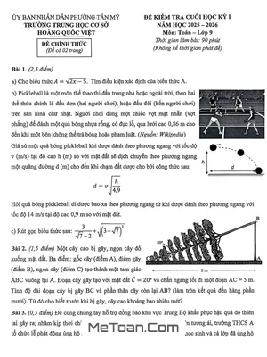 Đề thi học kỳ 1 Toán 9 năm 2025 - 2026 THCS Hoàng Quốc Việt, TP.HCM