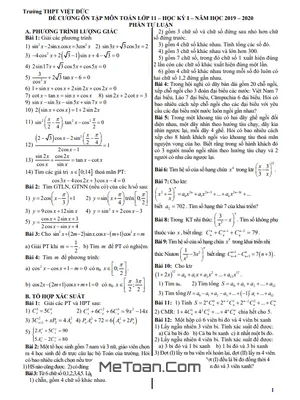 Đề Cương Ôn Tập Học Kì 1 Toán 11 Năm 2019 - 2020 Trường THPT Việt Đức - Hà Nội