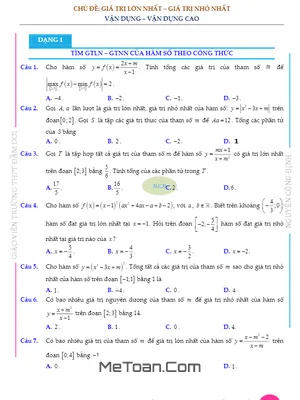 Bài Tập Trắc Nghiệm Vận Dụng - Vận Dụng Cao Về Giá Trị Lớn Nhất, Giá Trị Nhỏ Nhất Của Hàm Số - Nguyễn Công Định
