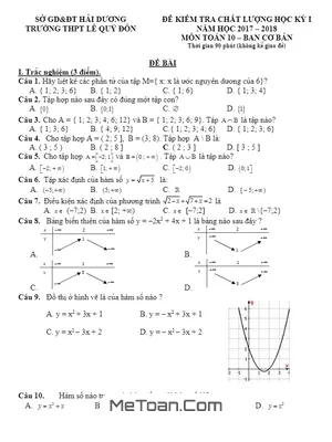 Đề kiểm tra chất lượng học kỳ 1 Toán 10 năm 2017-2018 trường THPT Lê Quý Đôn - Hải Dương