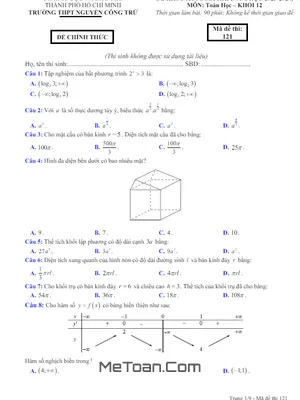 Đề thi HK1 Toán 12 năm 2023 - 2024 trường THPT Nguyễn Công Trứ - TP HCM