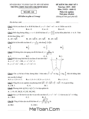 Đề thi HK1 Toán 12 năm 2019 - 2020 trường THPT Nguyễn Thị Minh Khai - TP HCM