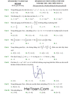 Đề khảo sát chất lượng cuối năm môn Toán 12 năm 2022 - 2023 sở GD&ĐT Hà Nam