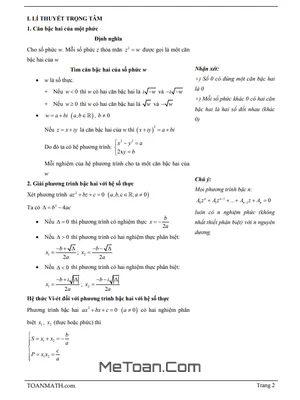Phương Trình Bậc Hai Với Hệ Số Thực Lớp 12 - Bài Giảng Và Bài Tập