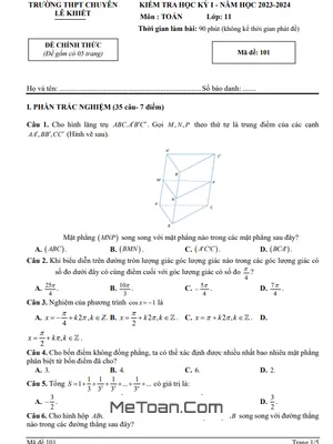 Đề học kỳ 1 Toán 11 năm 2023 – 2024 trường chuyên Lê Khiết – Quảng Ngãi