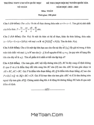 Đề chọn đội dự tuyển QG môn Toán năm 2022 - 2023 trường chuyên Quốc học Huế