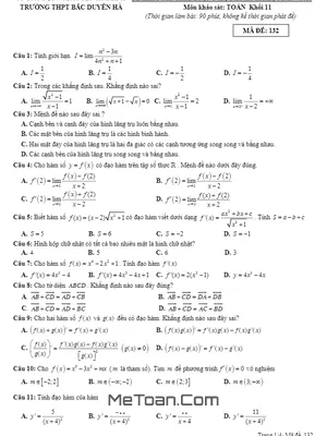 Đề thi HK2 Toán 11 năm 2019 - 2020 trường THPT Bắc Duyên Hà - Thái Bình (có đáp án)