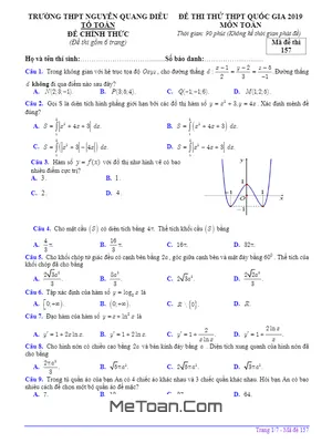 Đề Thi Thử Toán THPTQG 2019 Trường THPT Nguyễn Quang Diêu - An Giang