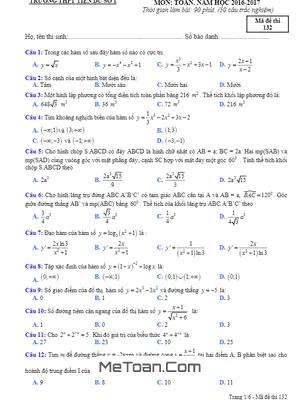 Đề thi thử THPT Quốc gia môn Toán trường Tiên Du 1 – Bắc Ninh lần 1 năm 2017