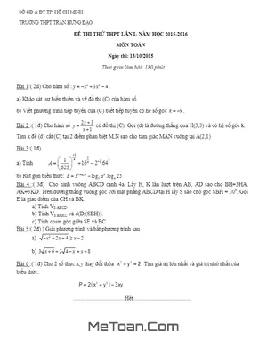 Đề thi thử THPT Quốc gia môn Toán 2016 lần 1 trường THPT Trần Hưng Đạo – TP.HCM