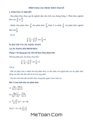 Chuyên Đề Phép Chia Các Phân Thức Đại Số Lớp 8